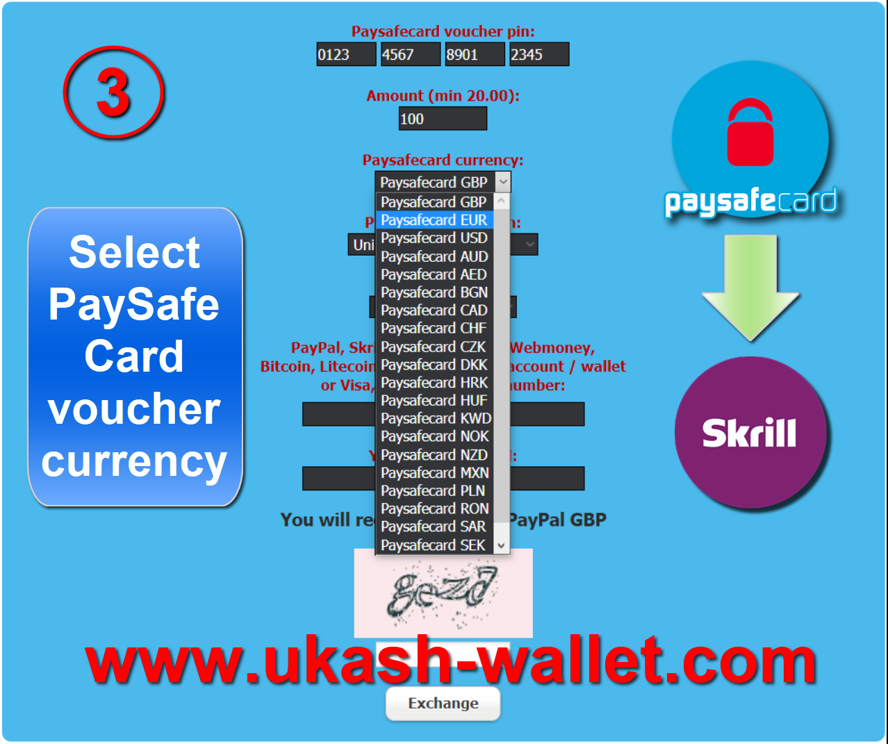 Paysafecard to Skrill convert - Step three.