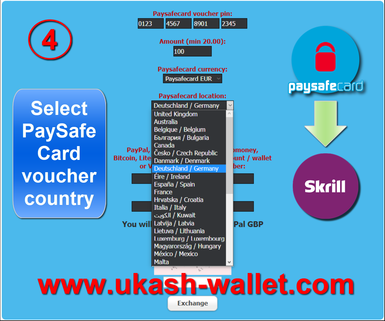 Paysafecard to Skrill withdraw - Step four.