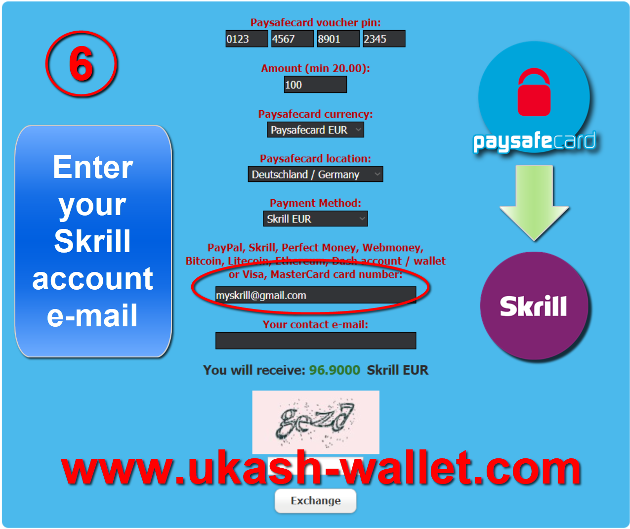 Paysafecard for Skrill send - Step six.