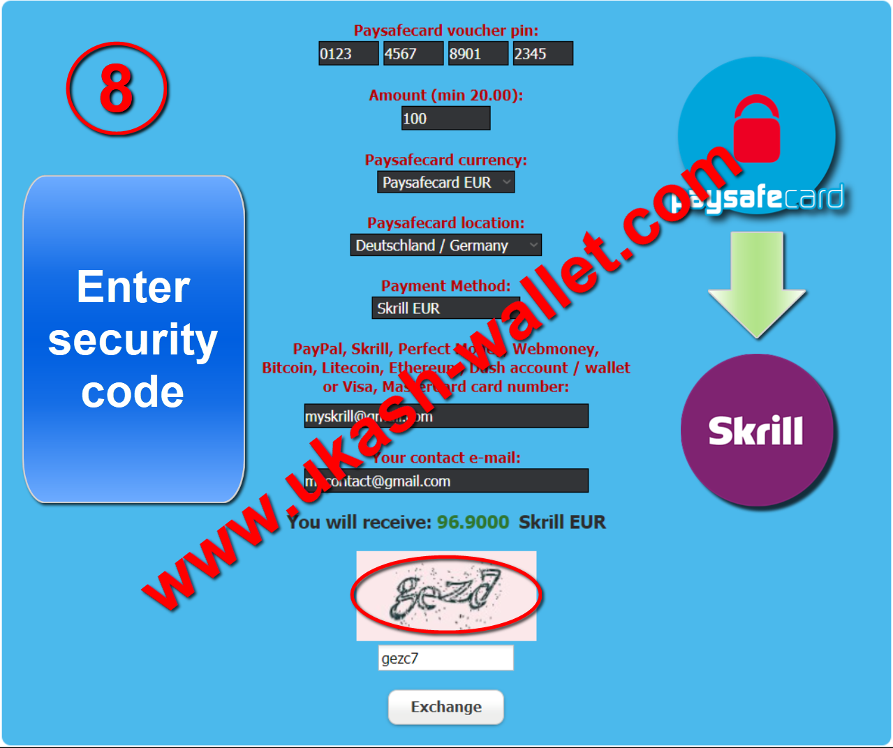 Paysafecard into Skrill - Step eight.
