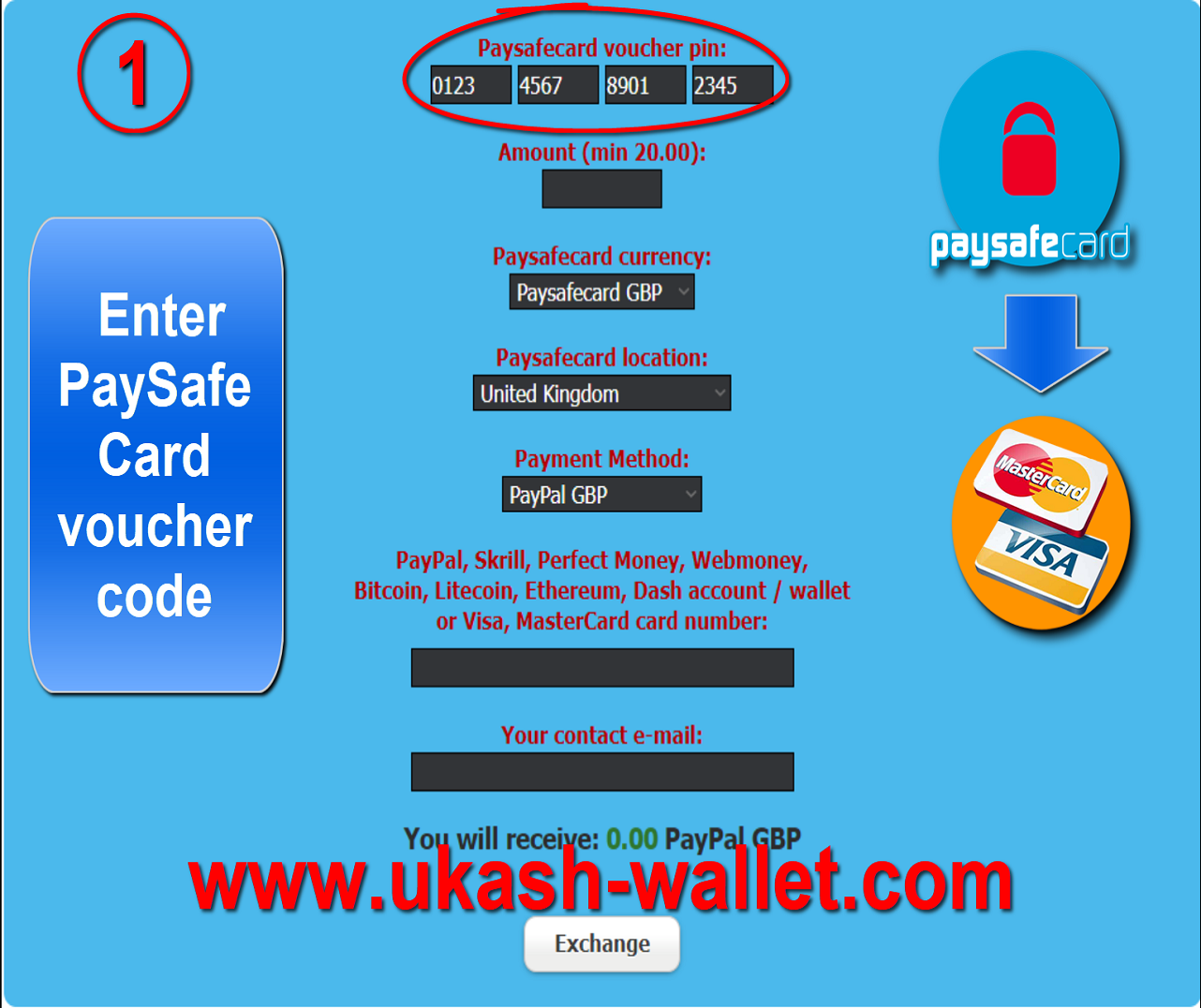 Paysafecard to Visa or MasterCard exchange - Step one.