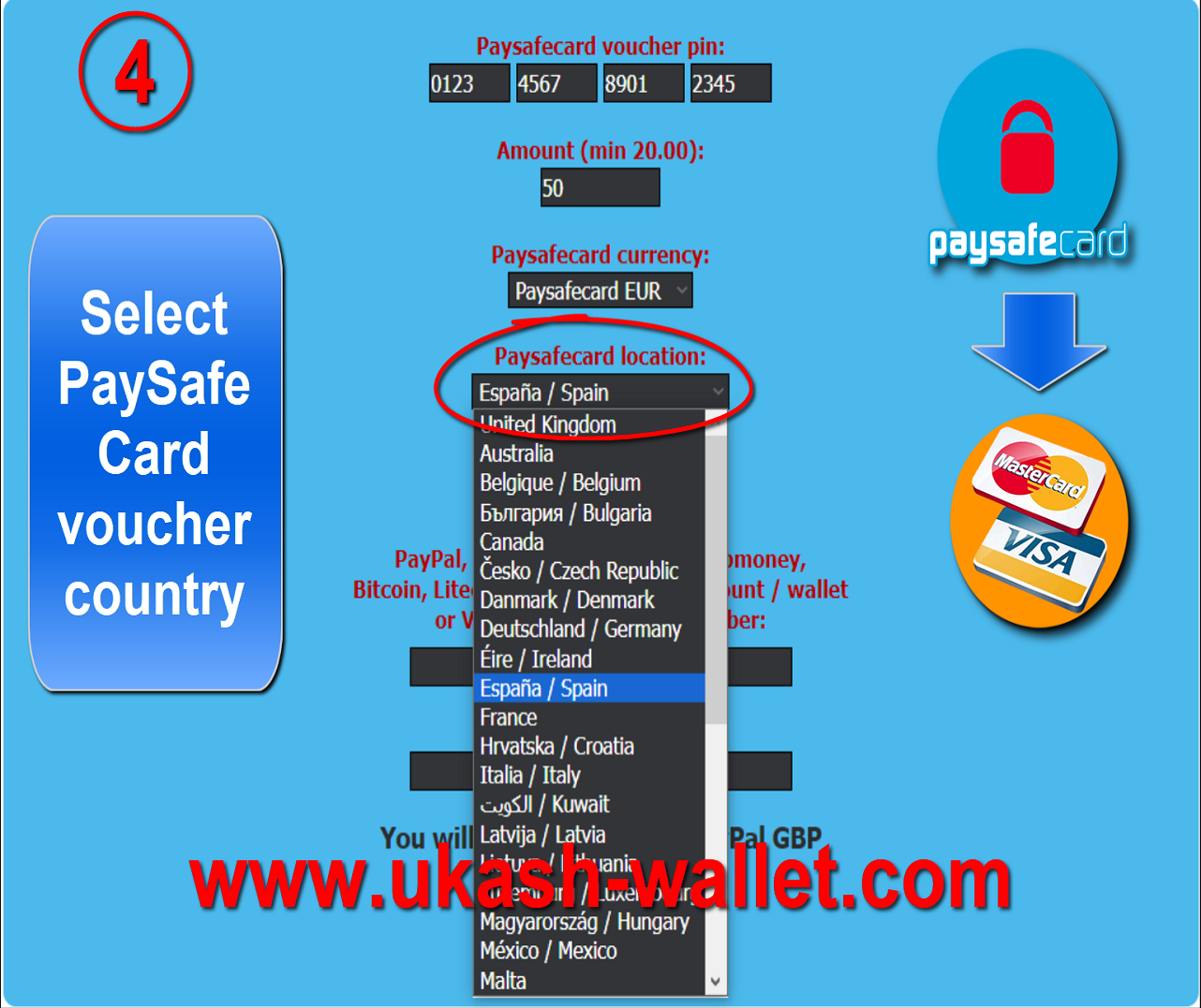 Paysafecard to Visa or MasterCard withdraw - Step four.