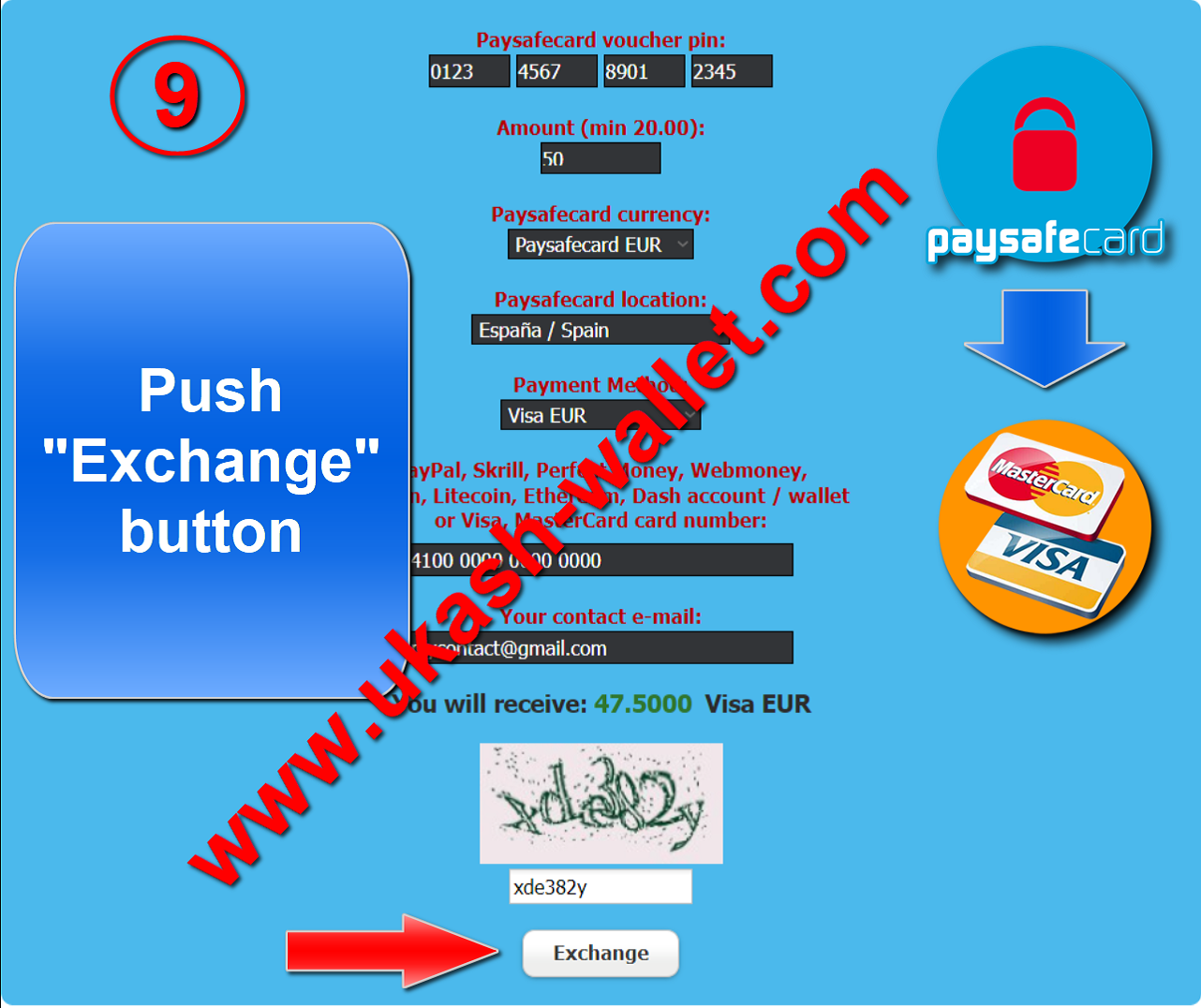 Visa or MasterCard via Paysafecard voucher - Step nine.